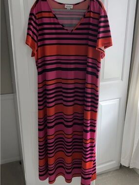 Avenue 26 28 Plus Size Dress Maxi Pink Orange Black Striped